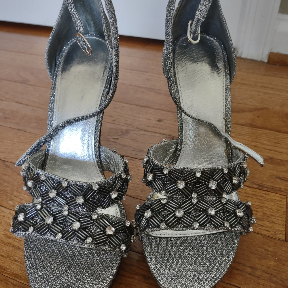 Adrianna Papell Gunmetal Beaded Strappy Heels - Picture 10 of 10